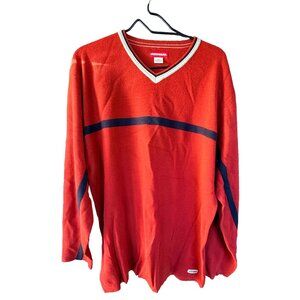 Union Bay Y2K Red Striped V-Neck Sweater Oversized Skater Streetwear Women's XL